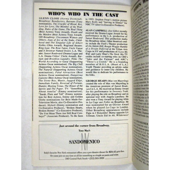 Sunset Playbill February 1995 Minskoff Theatre Glenn Close Campbell Alice Ripley - Picture 7 of 8